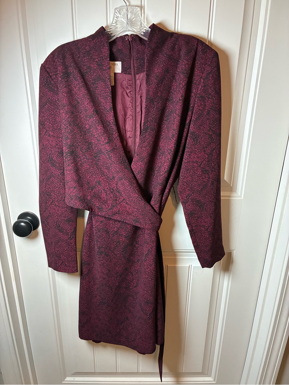 Jones New York Deep Wine Long Sleeve Wrap Dress